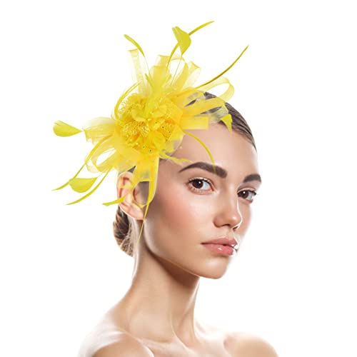 Kielsjajd Yoga Breit Hüte für Damen Fascinators Damen Blumenhut für Tea Party Cocktail Ball Hochzeit Kirche Laufstirnband Damen Neon (Yellow, One Size) von Kielsjajd