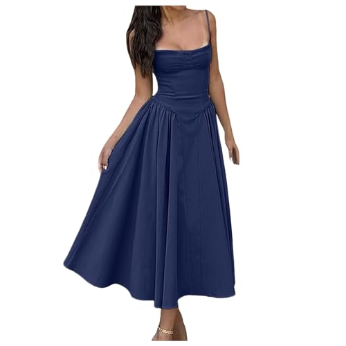Kleid Damen Elegant - Damen Sommer Langes Kleid ärmellose Boot Hals Korsett Bustier midi Kleid Hochzeit Cocktail Maxi Kleid Spaghetti Kleider Lang Prinzessin Brautjungfer Kleid von Kielsjajd