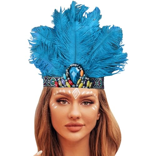 Kopfschmuck Herren Damen Pfauenfeder Feder Stirnband Federschmuck Haarband Haarschmuck Unisex-Erwachsene für Karnevals kostüme Zubehör Accessoire (Blue, One Size) von Kielsjajd