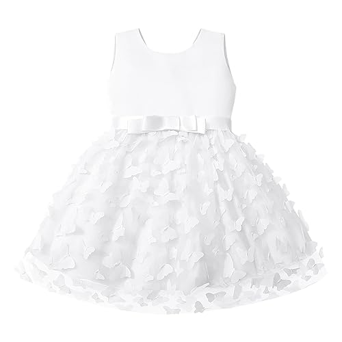 Mädchen Kleid Schmetterling Gestickt Halfter Kleid Party, Blumenmädchen Kleid Prinzessin Spitze Tüll Tutu Pailletten Bowknot Festlich Partykleid Brautjungfer Hochzeit Geburtstag (White, 12-18 Months) von Kielsjajd