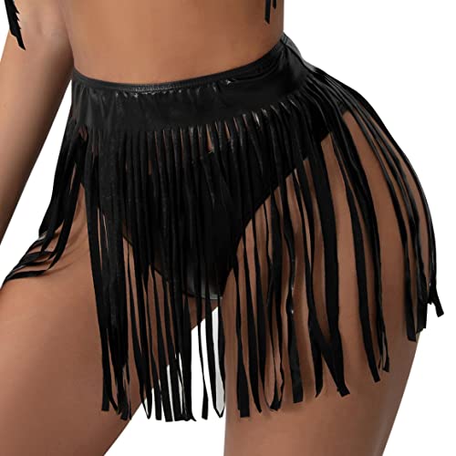 Modisch Bikini Shiny Wraps Damen Hüfttuch Rock mit Fransen Pailletten Karneval Tanzaufführung Kostüm Quaste Minirock Short Fransen Pailletten Cover Up Rock Beach Wrap (B-001, M) von Kielsjajd