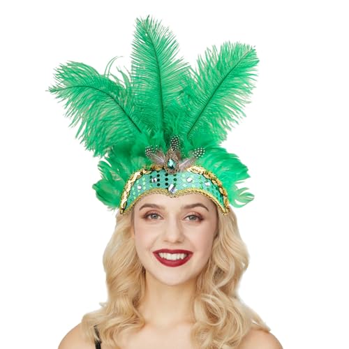Novelty Karneval-Kopfschmuck mit Federn, Feder Kopfschmuck Federschmuck Gold-schwarz, Brasilianischer Feder Kopfschmuck Karneval Federkopfschmuck Tänzerin Federkopfschmuck Karneval (Green, One Size) von Kielsjajd