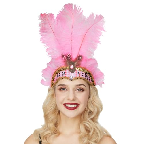 Novelty Karneval-Kopfschmuck mit Federn, Feder Kopfschmuck Federschmuck Gold-schwarz, Brasilianischer Feder Kopfschmuck Karneval Federkopfschmuck Tänzerin Federkopfschmuck Karneval (Pink, One Size) von Kielsjajd
