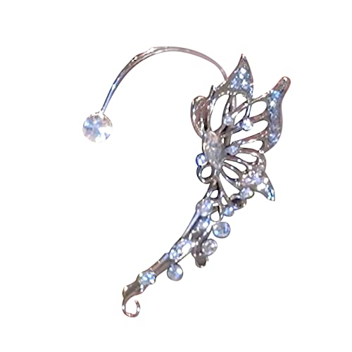 Ohr Wrap Ohrringe, Silber Schmetterling Manschette Ohrringe Ohr Manschette Ohrringe kein Piercing Ohr Clip Wrap Blumen Quaste lange Manschette Ohrringe für Frauen Mädchen (B, One Size) von Kielsjajd