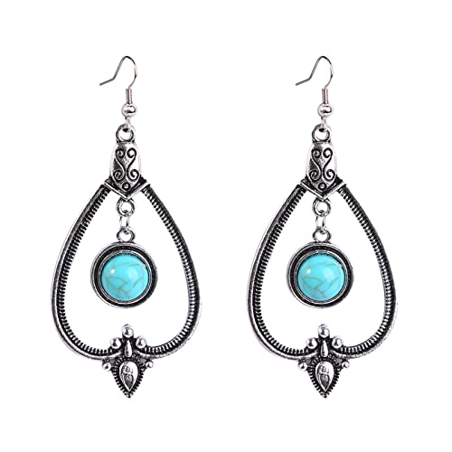 Ohrringe Aquamarin Echt Silber 1 Paar Böhmische Vintage Ohrringe Retro Geometrische Türkis Ohrringe Boho Baumeln Ohrringe Für Frauen Mädchen Ohrringe Mädchen Ringe (C, One Size) von Kielsjajd