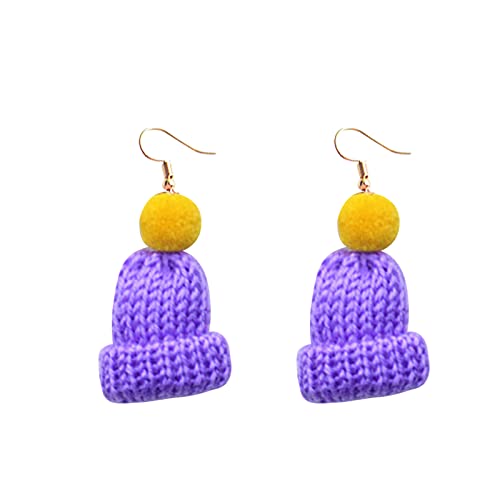 Ohrringe Chirurgenstahl Set Weihnachtssimulation Kreative Ohrringe Ohrringe Niedliche Wolle Wollknäuel Strickmütze Ohrringe Ohrhaken Granat Ohrringe Silber 925 (Purple, One Size) von Kielsjajd