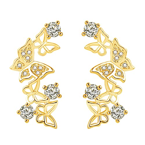 Ohrringe Pastell Kristall 3D Kletterer Manschetten Ohr Silber Wrap Zirkonia Tier Ohrring Rebe Ohrstecker Badminton Ohrringe (Gold, One Size) von Kielsjajd