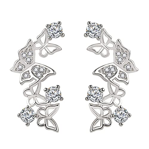 Ohrringe Pastell Kristall 3D Kletterer Manschetten Ohr Silber Wrap Zirkonia Tier Ohrring Rebe Ohrstecker Badminton Ohrringe (Silver, One Size) von Kielsjajd