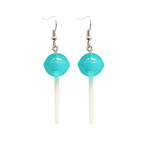 Ohrringe Stecker Damen Simulation von Essen spielen Ohrringe süße kreative Stereo Harz runde Lollipop Ohrringe lange Ohrringe Frauen Ohrringe Herren Silber (Blue, One Size) von Kielsjajd