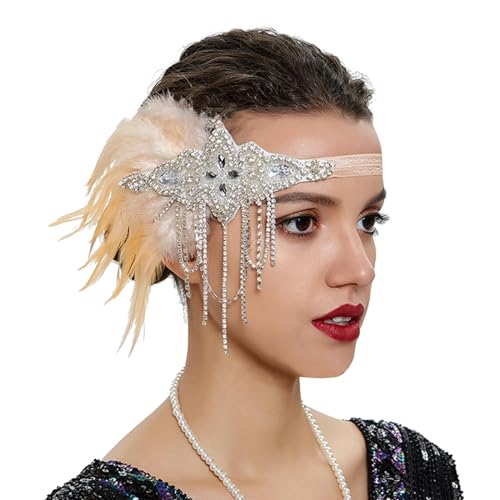 Pailletten Stirnband mit Federn, Federn Stirnband Strass Flapper Kopfschmuck 20er Jahre Stil Flapper Haarband Strass-Haarschmuck Damen Kostüm Accessoires für Karneval, Party, Tanz, (A-011, One Size) von Kielsjajd