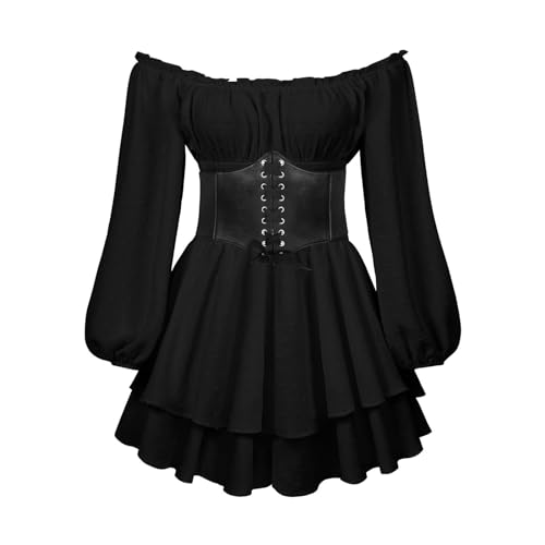 Piratenkostüm Damen Korsett Weißes Kleid Weisses Prinzessin Kleid Corsagenkleid Piraten Kostüm Mittelalter Korsettkleid Piratenkleid Karnevalskostüme Rüschenkleid Kurz Jumpsuit Party Karneval Kostüm von Kielsjajd