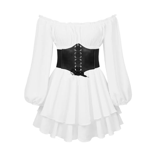 Piratenkostüm Damen Korsett Weißes Kleid Weisses Prinzessin Kleid Corsagenkleid Piraten Kostüm Mittelalter Korsettkleid Piratenkleid Karnevalskostüme Rüschenkleid Kurz Jumpsuit Party Karneval Kostüm von Kielsjajd