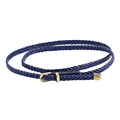 Schmaler Taillengürtel für Damen Verstellbarer dünner Gürtel Schmaler Ledergürtel mit Gold metallschnalle für Kleid Vintage Casual Dünner Gürtel Taille Seil Dekoratives Kleid Hemd (Blue, One Size) von Kielsjajd