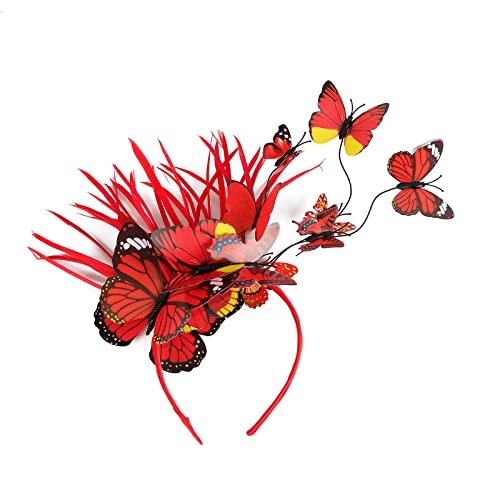Schmetterlings Haarband mit farbenfrohen Schmetterlingen, Fascinator, Haarband, Karneval, Party, Verkleidung, Schmetterling, Haaraccessoires für Frauen Schmetterlings Haarreif (Red, One Size) von Kielsjajd