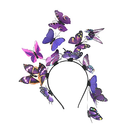 Schmetterlings- Stirnbänder für Frauen Schmetterlings- Haar- Reifen- Haar- Band- Party- Fee- Kopfschmuck Cosplay Headwear Damen Frauen-Braut-Schmetterlings-Foto-Haarband-Haarschmuck (Purple, One Size) von Kielsjajd