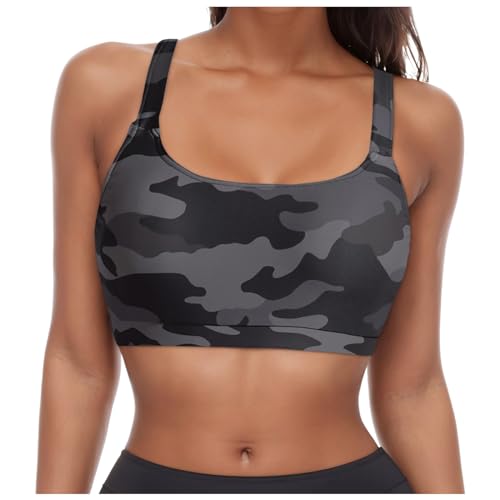 Schwarzes Bikini Oberteil Damen Große Brüste Bikini Top Schnell Trocknend Padded Swimsuit Push Up Swim Bustier Sport BH Verstellbar Spaghetti Träger Bikinioberteil Workout Bra Top von Kielsjajd