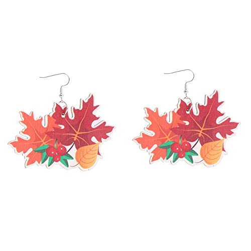 Set Aus Silbernen Creolen Thanksgiving-Herbst-Ohrringe aus Holz Thanksgiving-Herbst-Tropfen-Ohrringe Handgefertigte Truthahn-Kürbis-Ahornblatt-Herbst-Ohrringe Ohrringe Obst Echt Silber (A, One Size) von Kielsjajd