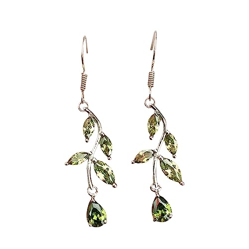 Silber Lang Ohrringe Hängend, 925 Sterling Silber Hängeohrringe für Damen Frauen, Tropfen Baumeln Schlangenkette Ohrringe, lange Quaste Ohrhänger Ohrringe mit Blätter/krumm Raute (Green, One Size) von Kielsjajd
