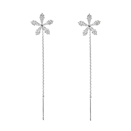 Silberne glänzende -lange Quasten-Blumen-Ohrringe Strass-Ohrclip-Ohrringe Dünne baumelnde Elegante Strass-Ohrringe Hochzeits-Blumen-Ohrringe für Frauen ene Diamantohrringe Für (Silver, One Size) von Kielsjajd