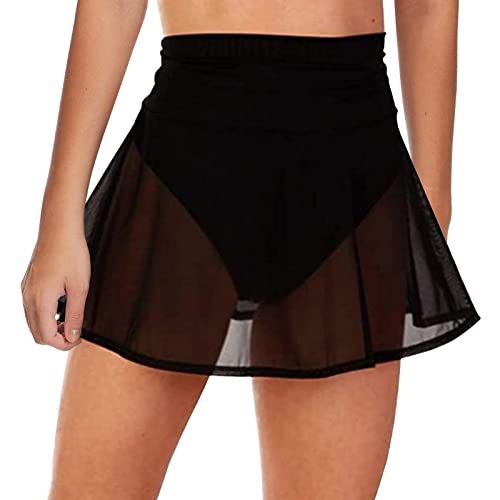 Sportrock Damen Kurz Sexy Schwarz Strandrock Durchsichtig Bikinirock Strand Schwimmrock Transparente Chiffon Rock Kurz Strandrock Transparent Wrap Skirt Bikini Cover Up (A-011, L) von Kielsjajd