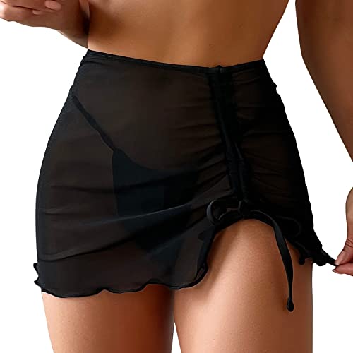 Sportrock Damen Kurz Sexy Schwarz Strandrock Durchsichtig Bikinirock Strand Schwimmrock Transparente Chiffon Rock Kurz Strandrock Transparent Wrap Skirt Bikini Cover Up (C-001, S) von Kielsjajd