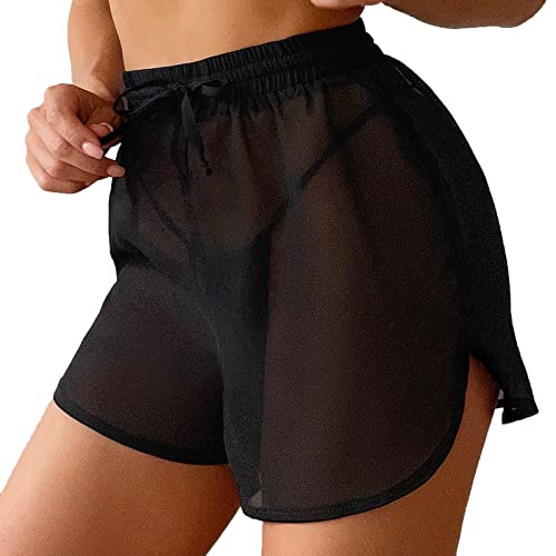 Sportrock Damen Kurz Sexy Schwarz Strandrock Durchsichtig Bikinirock Strand Schwimmrock Transparente Chiffon Rock Kurz Strandrock Transparent Wrap Skirt Bikini Cover Up (C-011, L) von Kielsjajd