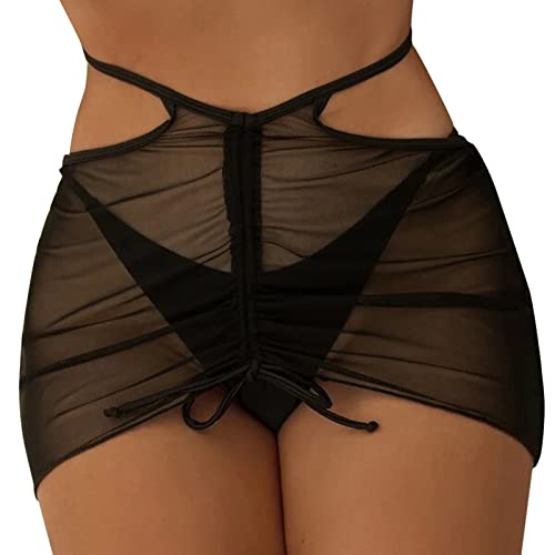 Sportrock Damen Kurz Sexy Schwarz Strandrock Durchsichtig Bikinirock Strand Schwimmrock Transparente Chiffon Rock Kurz Strandrock Transparent Wrap Skirt Bikini Cover Up (D-001, XXL) von Kielsjajd