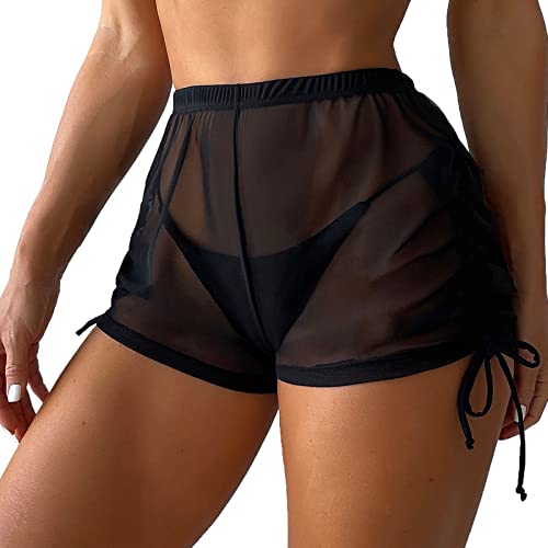 Sportrock Damen Kurz Sexy Schwarz Strandrock Durchsichtig Bikinirock Strand Schwimmrock Transparente Chiffon Rock Kurz Strandrock Transparent Wrap Skirt Bikini Cover Up (F-012, XXXXL) von Kielsjajd