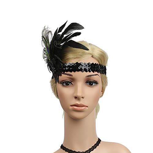 Sporttuch Herren Kristall Flapper Kopfschmuck Zubehör Perlen Stirnband 20er Jahre Hochzeit Stirnband Stirnband Kinder Jungen (Black, One Size) von Kielsjajd