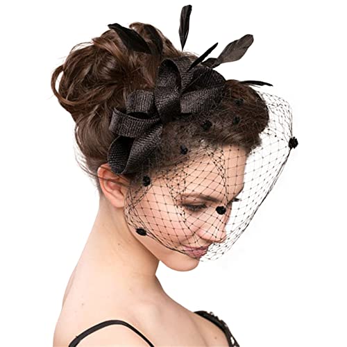 Stirnband Damen Winter Muster Hüte für Frauen Fascinators Damen Bow Top Hat für Tea Party Cocktail Hochzeit Kirche Laufen Stirnband Winter (Black, One Size) von Kielsjajd