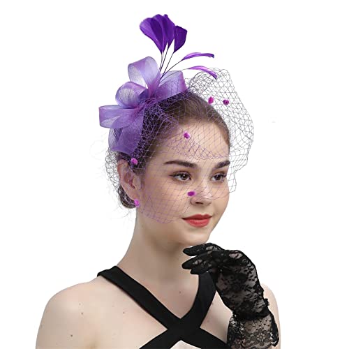 Stirnband Damen Winter Muster Hüte für Frauen Fascinators Damen Bow Top Hat für Tea Party Cocktail Hochzeit Kirche Laufen Stirnband Winter (Purple, One Size) von Kielsjajd