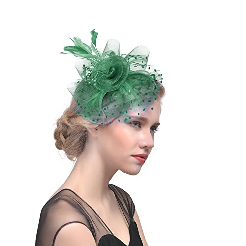 Stirnband Winter Damen Blau Hut für Frauen Tea Party Stirnband Hochzeit Cocktail Mesh Federn Haarspange Tennistaschen Männer (Green, One Size) von Kielsjajd