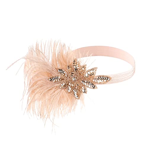 Stirnband Winter Männer Frauen 1920er Jahre Flapper Stirnband Schwarz Feder Kopfschmuck Strass Haarband Cocktail Zubehör für Frauen Ohrenwärmer Herren Stirnband (Pink, One Size) von Kielsjajd