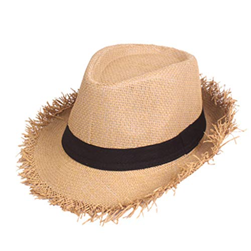 Strohhut Gärtner, Strohhut Herren Damen, geflochten ausgefranst Sommerhut Damen Herren Sonnenhut Strandhut Hawaii Hut - ideal für den Urlaub am Strand Garten oder Sommer Partys (01 Coffee, One Size) von Kielsjajd