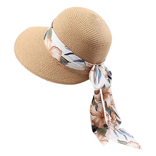 Strohhut mit Schleife Damenhut Sommerhut Sonnenhut Strandhut Damen Frühling-Sommer Sommerhut Sonnenhut Damen Eleganter Strohhut Sommerhut Faltbarer Anti elegant Strandhut mit (Coffee, One Size) von Kielsjajd