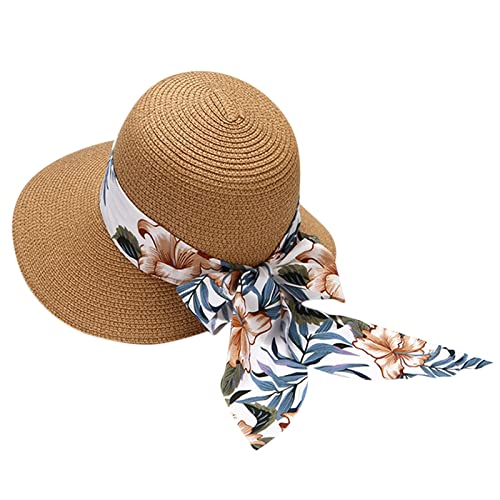 Strohhut mit Schleife Damenhut Sommerhut Sonnenhut Strandhut Damen Frühling-Sommer Sommerhut Sonnenhut Damen Eleganter Strohhut Sommerhut Faltbarer elegant Strandhut mit breiter (A #1, One Size) von Kielsjajd