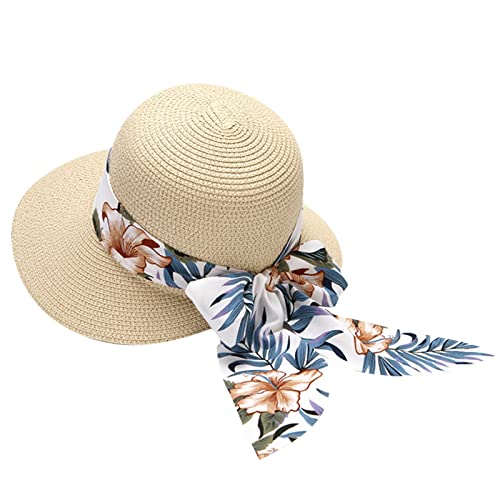 Strohhut mit Schleife Damenhut Sommerhut Sonnenhut Strandhut Damen Frühling-Sommer Sommerhut Sonnenhut Damen Eleganter Strohhut Sommerhut Faltbarer elegant Strandhut mit breiter (B #1, One Size) von Kielsjajd
