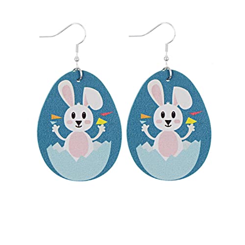 Süß Ostereier Schmuck für Frauen Ostern-Ohrringe Ei-Kaninchen-Ohrringe Ostergeschenk Ohrringe Rund Silber Creolen (Blue, One Size) von Kielsjajd