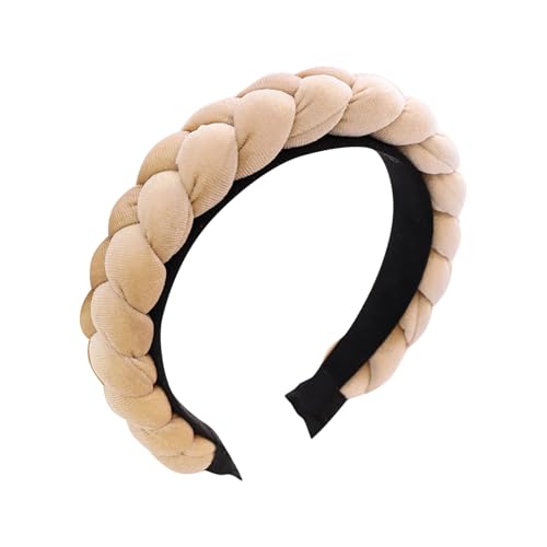 Trachten-Haarreif Samt Flechtoptik - Damen Haarschmuck rutschfest, Haarband geflochten fürs Dirndl, Samt Haarreif Geflochten Stirnband Breit Haarreif Vintage Haarreifen, Mode (Beige, One Size) von Kielsjajd