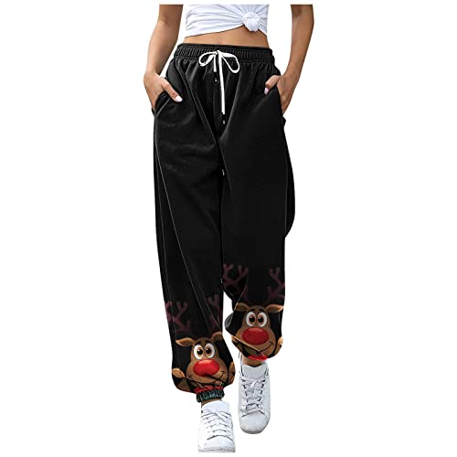 Weihnachten Jogginghose Damen Hosen Druck Sportive Hosen Weihnachtshose Winter Freizeithose Trainingshose Sporthose Outdoor Hosen Weihnachtshosen Teenager MäDchen Joggerhose Sweatpant (Black, M) von Kielsjajd