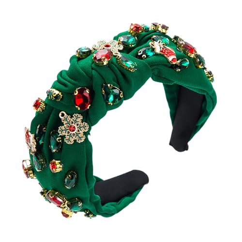 Weihnachten Stirnband Weihnachtsstirnband für Damen mit geknotetem Weihnachtsbaum Schneeflocken-Accessoires in der Mitte. Stirnband mit aufgenähtem, diamantbesetztem Weihnachts (Green, One Size) von Kielsjajd