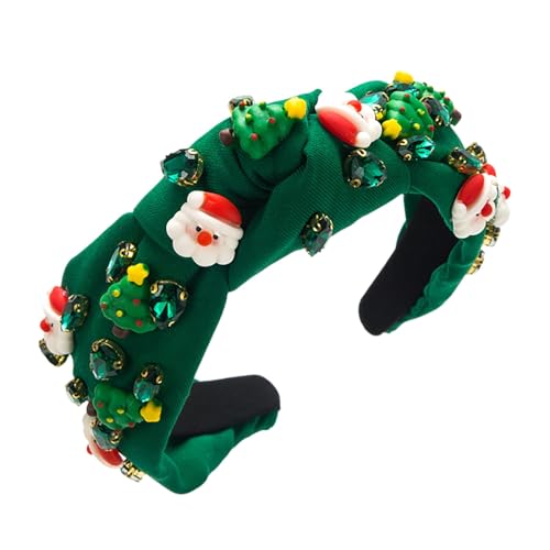 Weihnachten Strass Stirnband Kristall Geknotet Perlen Stirnbänder für Frauen Mädchen Weihnachtsbaum Socken Top Haarband Breites Haarband Weihnachten Kostüm Haarschmuck (Green, One Size) von Kielsjajd