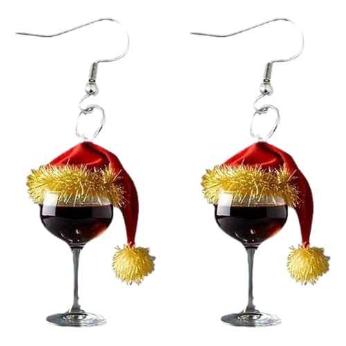 Weihnachtsohrringe Damen Acryl Rot Weinglas Weihnachts Ohrringe, Weihnachtsschmuck Damen Acryl-Tropfen-Ohrringe Urlaubsschmuck Geschenke für die Weihnachtsfeier (S-012, One Size) von Kielsjajd