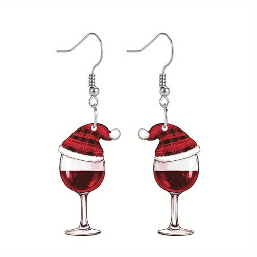 Weihnachtsohrringe Damen Acryl Rot Weinglas Weihnachts Ohrringe, Weihnachtsschmuck Damen Acryl-Tropfen-Ohrringe Urlaubsschmuck Geschenke für die Weihnachtsfeier (S-015, One Size) von Kielsjajd