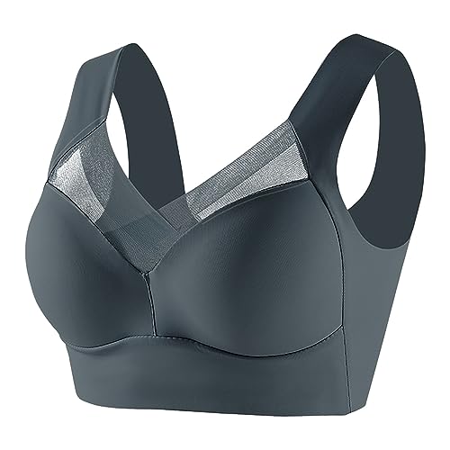 Wmbra BH Haltungskorrektur BH Damen Nahtloser Spitzen BH ohne Bügel Damen Push Up BH Gepolsterter Weicher Atmungsaktiver Sport BH Alltags BH Für Senioren Sexy Dessous Bralette Keine (Grau, XXXL) von Kielsjajd