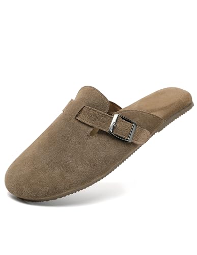Kiemorgy Echte Wildleder-Clogs für Damen, Lederpantoletten, Clogs, Memory-Schaum-Hausschuhe für Frauen mit verstellbarer Schnalle, Kartoffelschuhe, Schlupfschuh, Hellbraun, 11-12 Kiemorgy Echte Wildleder-Clogs für Damen, Lederpantoletten, Clogs, Memory-Schaum-Hausschuhe für Frauen mit verstellbarer Schnalle, Kartoffelschuhe, Schlupfschuh, Hellbraun, 11-12 von Kiemorgy