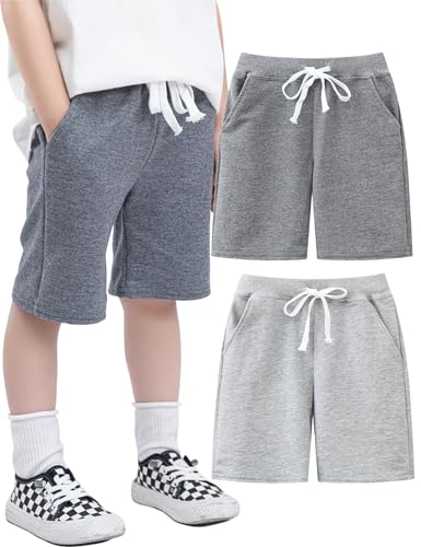 Kiench Baby Jungen Sweat Shorts Kinder Baumwolle Kurze Hose mit Taschen 2er-Pack Dunkelgrau & Grau EU Größe 92-98/3-4 Jahre von Kiench