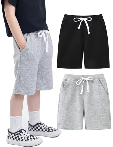 Kiench Baby Jungen Sweat Shorts Kinder Baumwolle Kurze Hose mit Taschen 2er-Pack Schwarz & Grau EU Größe 92-98/3-4 Jahre von Kiench