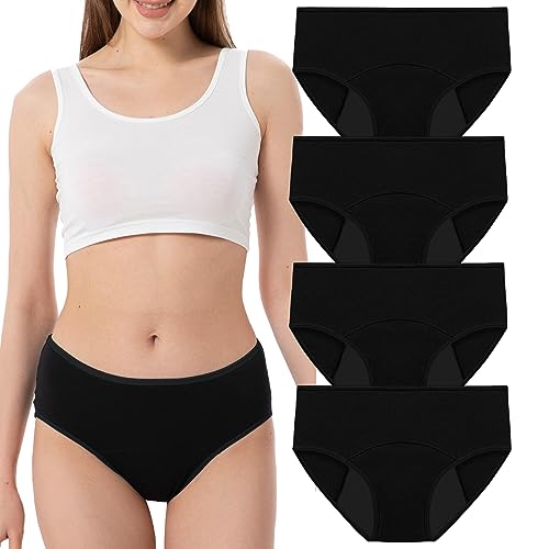 Kiench Damen Perioden Unterwäsche Mädchen Menstruation Unterhosen Baumwolle 4er-Pack 4 Schwarz EU M/Größe 38-40 von Kiench