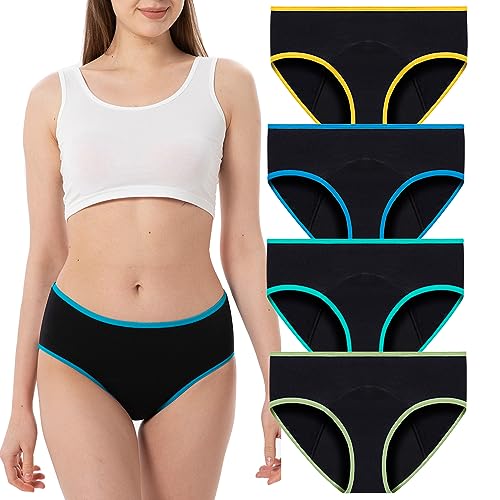 Kiench Damen Perioden Unterwäsche Mädchen Menstruation Unterhosen Baumwolle 4er-Pack Bunte Ränder EU Größe 158-164/12-14 Jahre von Kiench